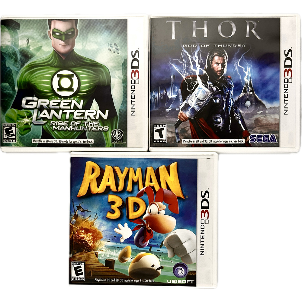 Nintendo 3DS LOT 3 Games Thor Green Lantern RayMan CIB Tested